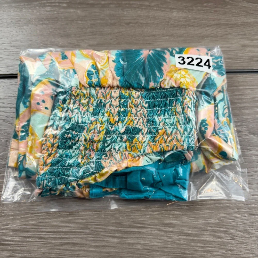 Tommy Bahama Girls Jumpsuit Tropical Fruit Print Smocked Cotton Teal 4T